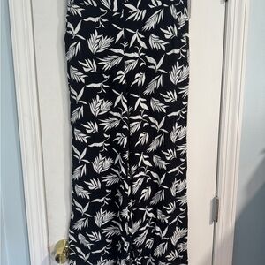 Loft Black and White Leaf Print Flowy Pants